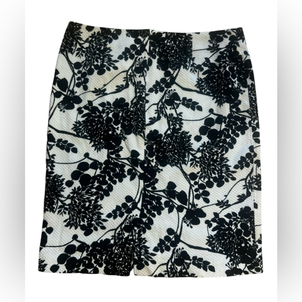 Talbots Women’s Floral Bold White/Black Pencil Skirt Cotton Graphic Zipper 12